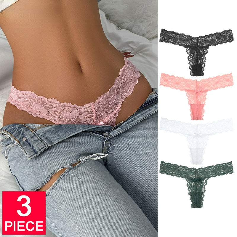 Women Fashion 3 Pcs/Lot G String Lace Panties Lingerie Temptation Low-waist Thong Underwear Female Transparent T-Back Image 1