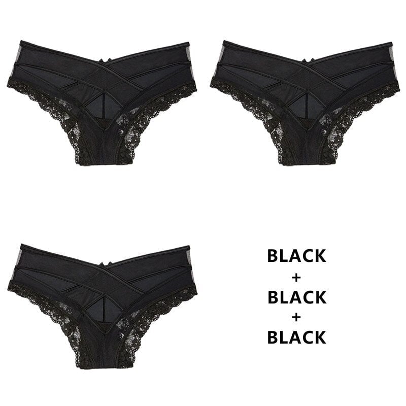 Women Fashion 3pcs/Lot Panties Lace Low-Waist Brief Female Underwear Lady Cross Strap Hollow Out Lingerie G String Image 1