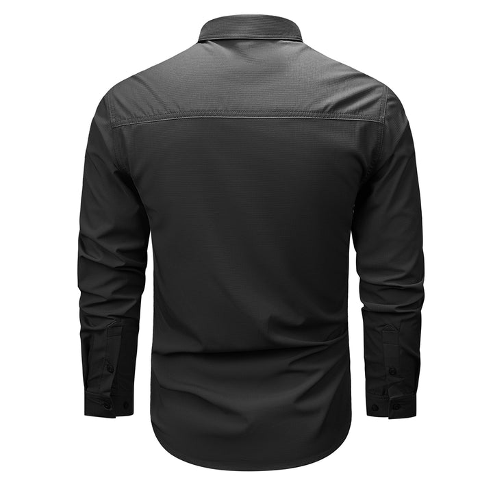 Mens solid color slim fit workwear long sleeve shirt Image 1