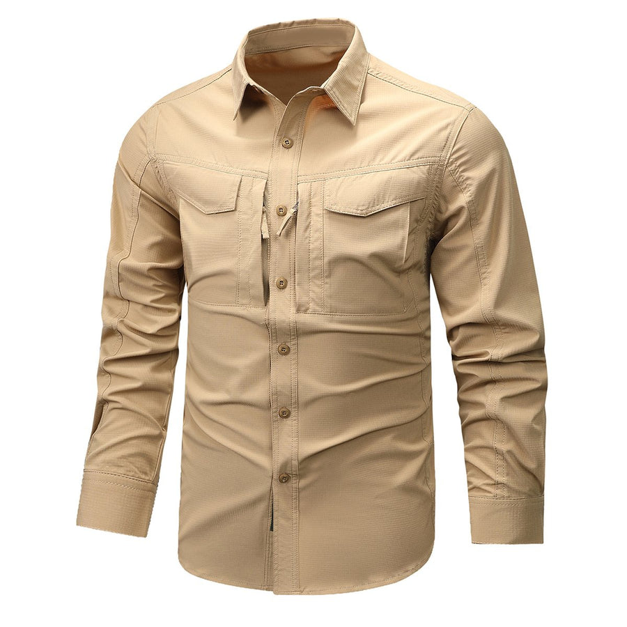 Mens solid color slim fit workwear long sleeve shirt Image 1