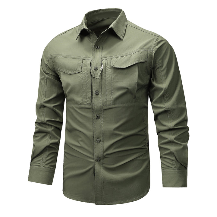 Mens solid color slim fit workwear long sleeve shirt Image 4