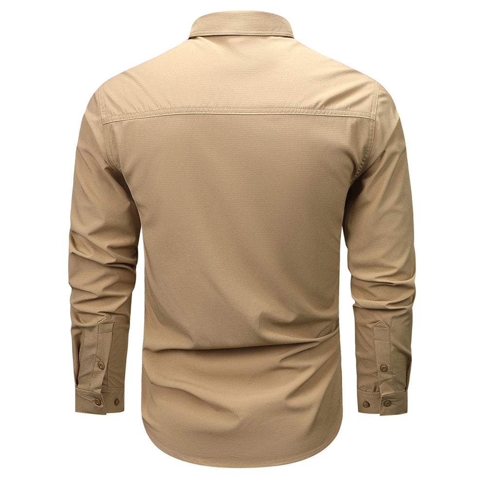 Mens solid color slim fit workwear long sleeve shirt Image 2