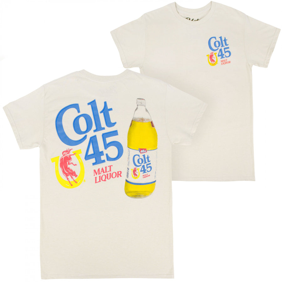 Colt 45 Malt Liquor Beige Colorway Front and Back Print T-Shirt Image 1