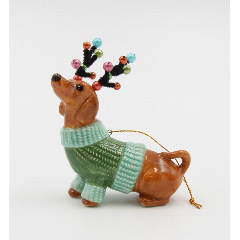 Ceramic Dachshund Ornament Christmas Tree Decor 3.375x1.625x3.875 Image 2