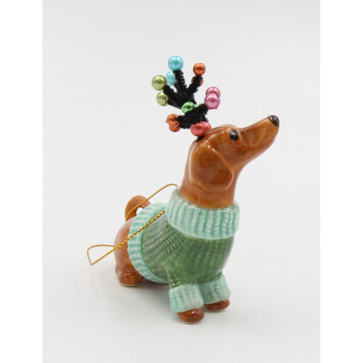 Ceramic Dachshund Ornament Christmas Tree Decor 3.375x1.625x3.875 Image 3