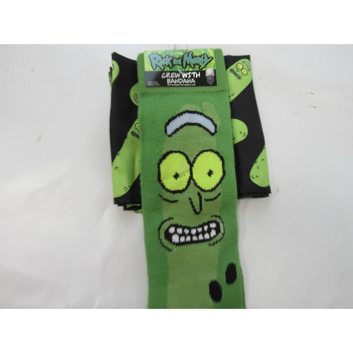 Rick and Morty Pickle Rick Mens Sizes 6-12 OSFA Crew Socks and Bandana Image 4