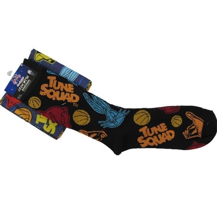 Space Jam Tune Squad Mens Sizes 6-12 OSFA Black Crew Socks and Bandana Image 1