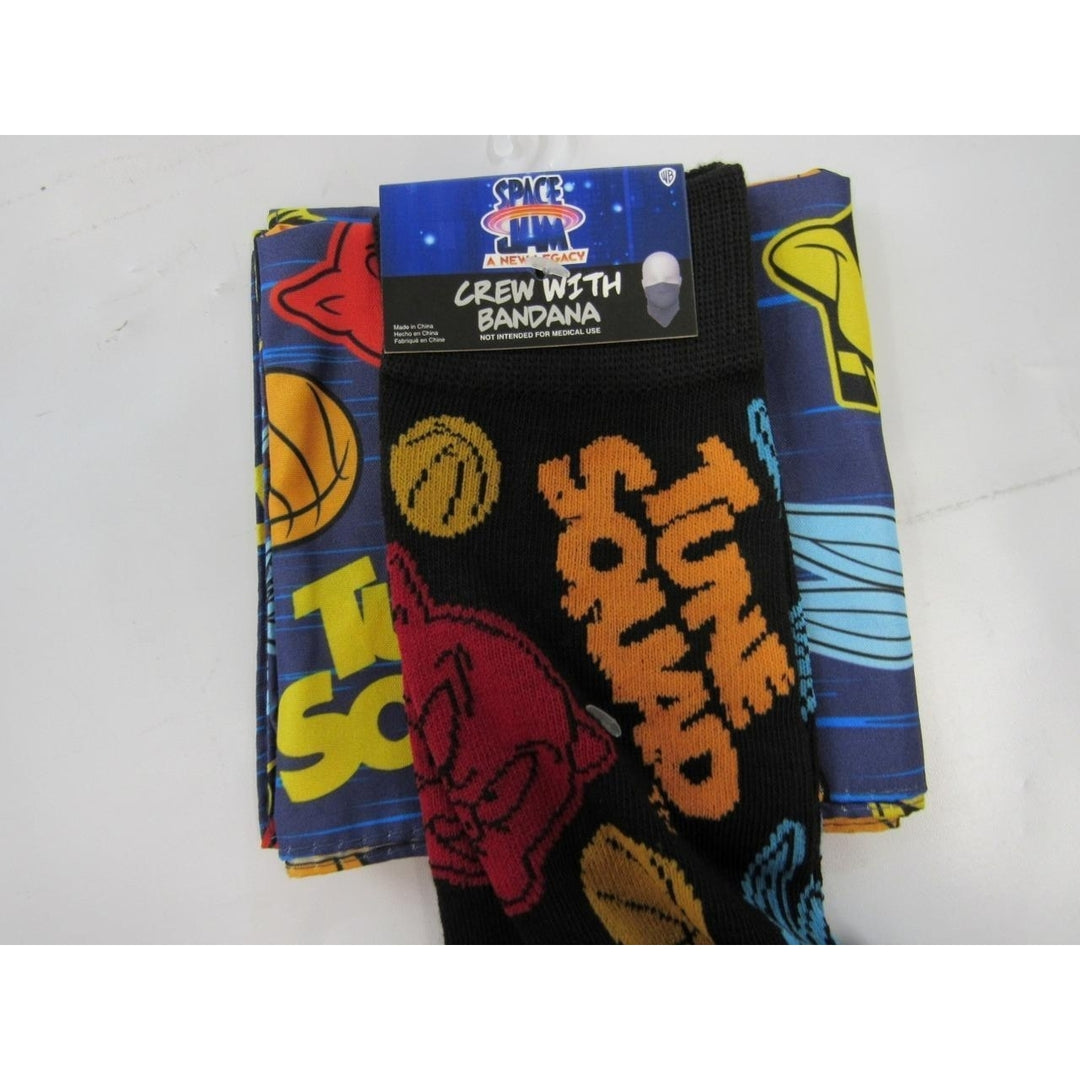 Space Jam Tune Squad Mens Sizes 6-12 OSFA Black Crew Socks and Bandana Image 3