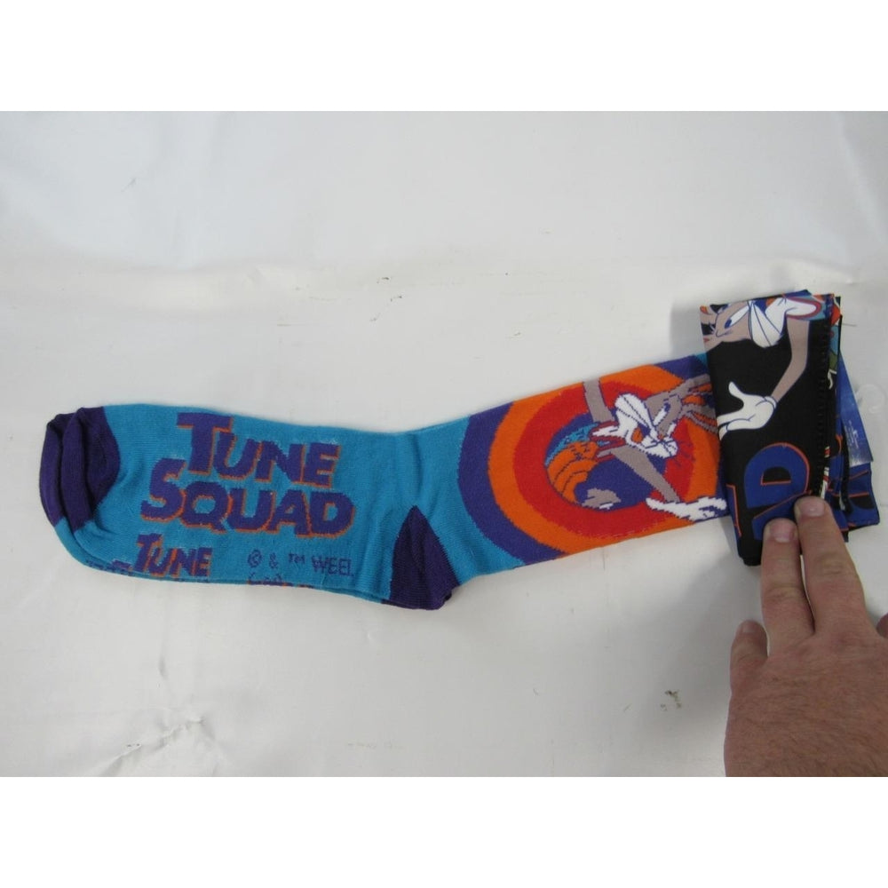 Space Jam Tune Squad Mens Sizes 6-12 OSFA Blue Crew Socks and Bandana Image 2