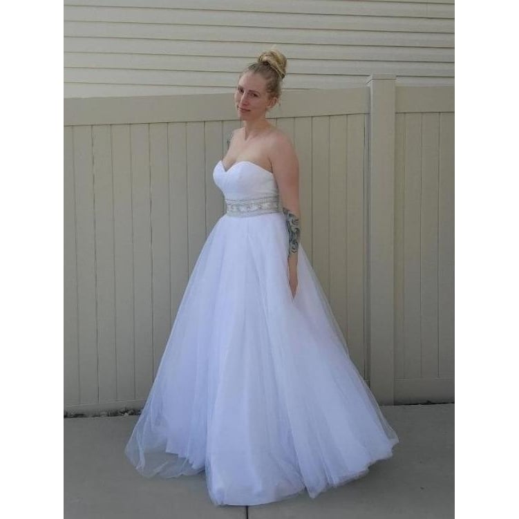 Strapless White Wedding Dress Womens Size 8 Oleg Cassini Davids Bridal 850 Image 1