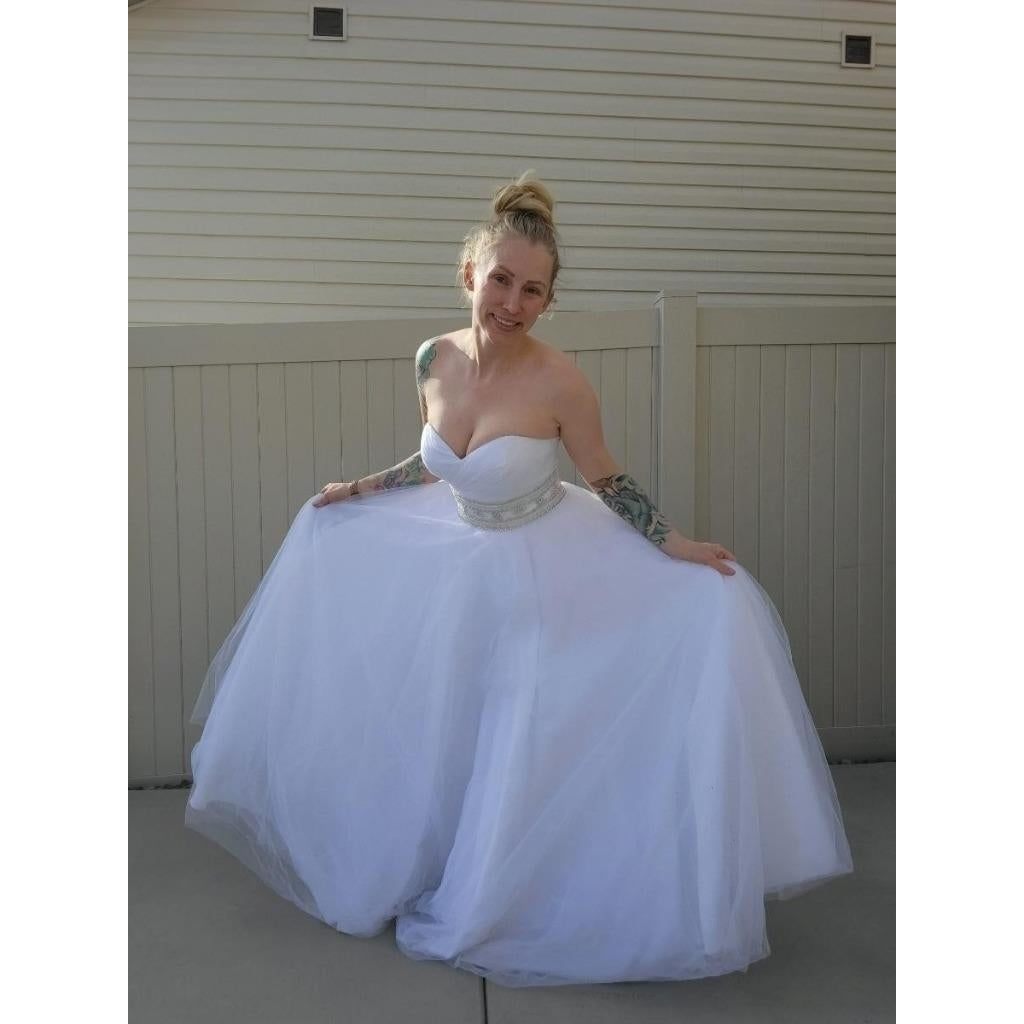 Strapless White Wedding Dress Womens Size 8 Oleg Cassini Davids Bridal 850 Image 2