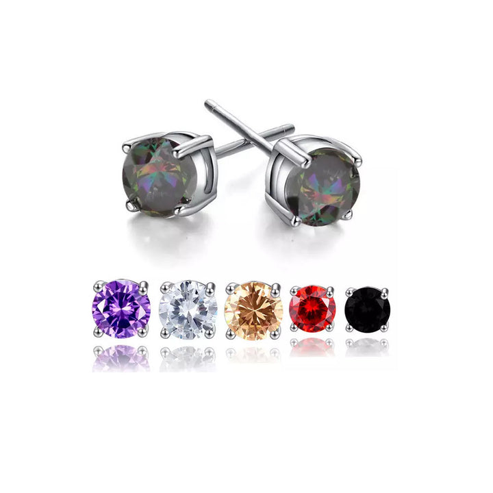 18k White Gold Plated Round Stud Earrings Image 1