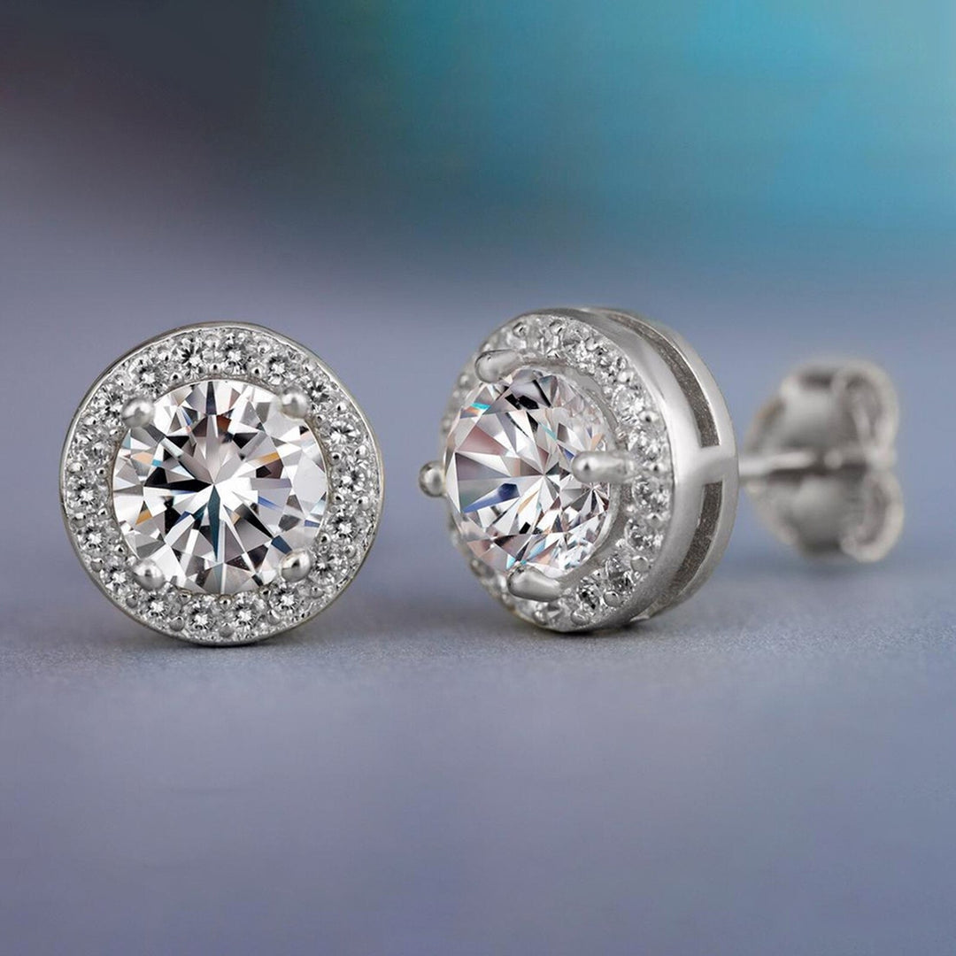 18K Gold Plated Halo Cushion Cut Cubic Zirconia Stud Earrings Image 1