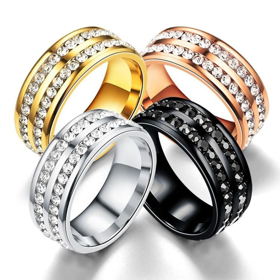 Stainless Steel Double Row Crystal Ring Image 1