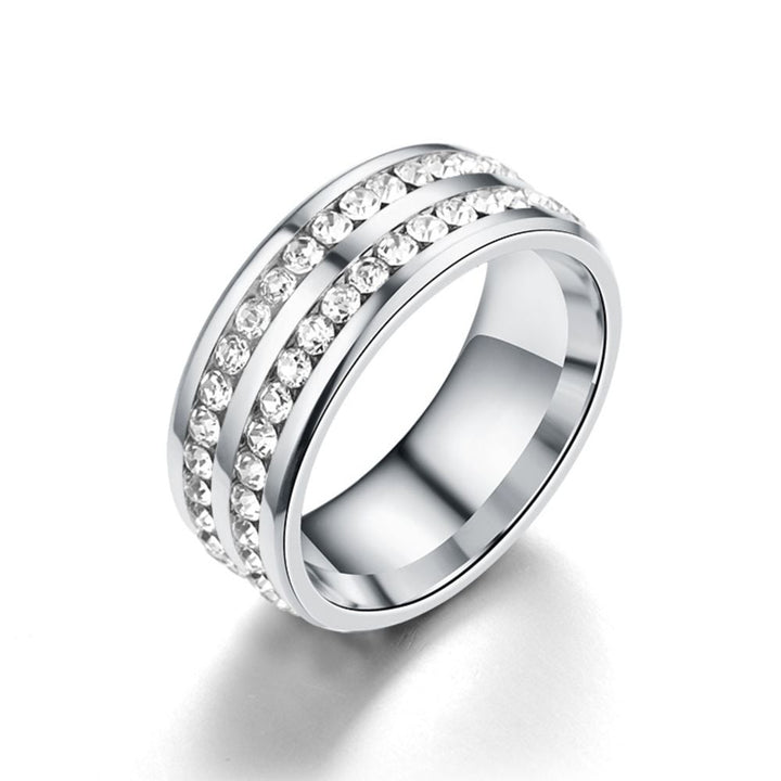 Stainless Steel Double Row Crystal Ring Image 1