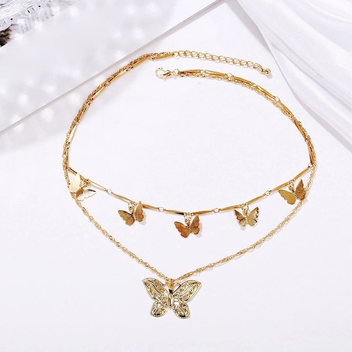 Gold Plated Butterfly Multilayer Necklace Image 4