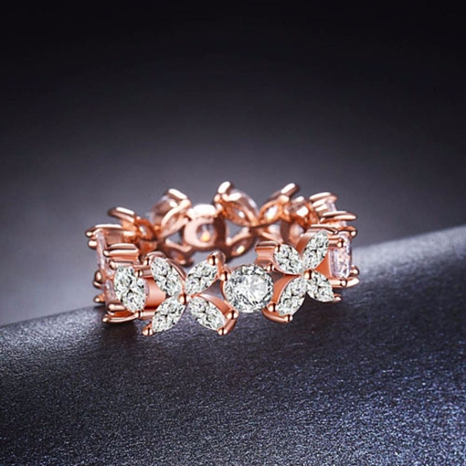 Dazzling Crystal Flower Ring in 18K Rose Gold Plated Image 1