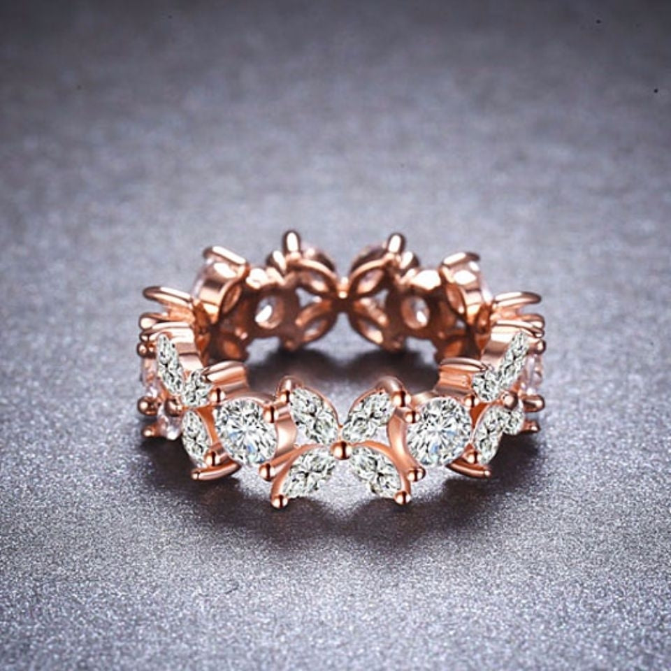 Dazzling Crystal Flower Ring in 18K Rose Gold Plated Image 2