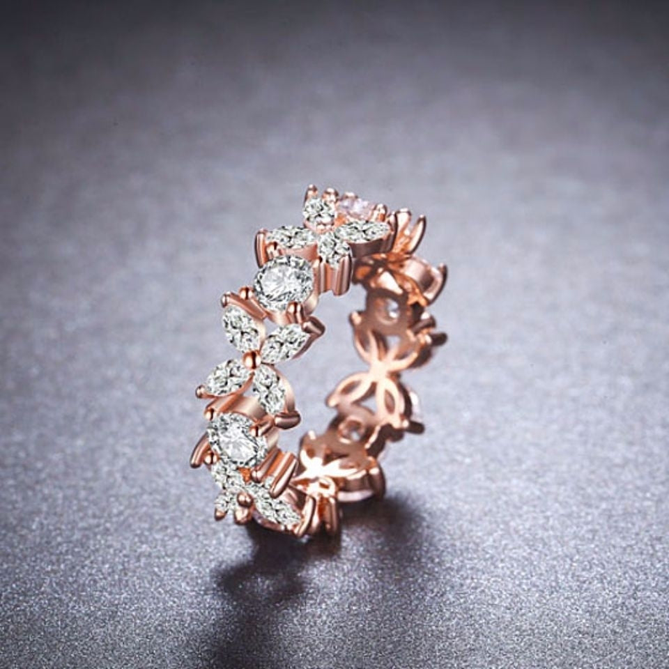 Dazzling Crystal Flower Ring in 18K Rose Gold Plated Image 3