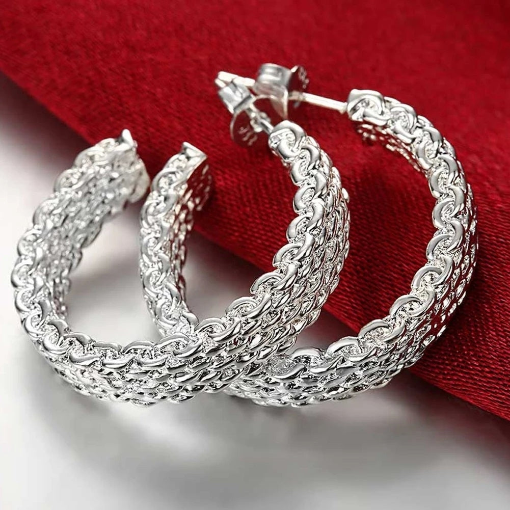 925 Sterling Silver Mesh Hoop Earrings Image 1