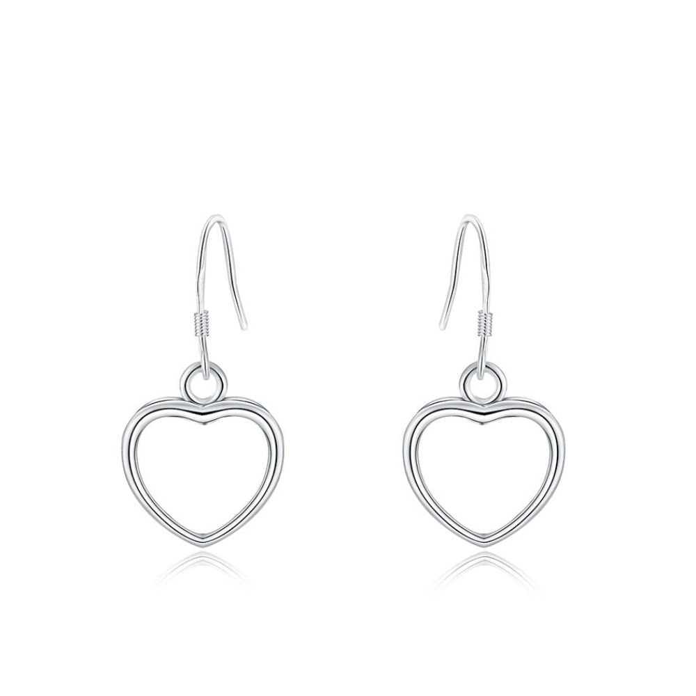 925 Sterling Silver Hollow Open Heart Drop Dangle Earrings Image 3