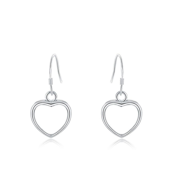 925 Sterling Silver Hollow Open Heart Drop Dangle Earrings Image 3