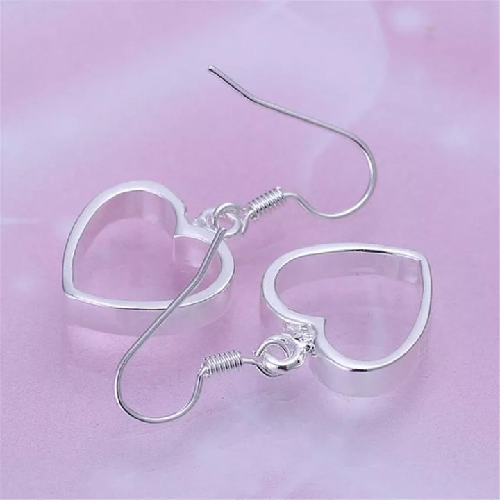 925 Sterling Silver Hollow Open Heart Drop Dangle Earrings Image 4