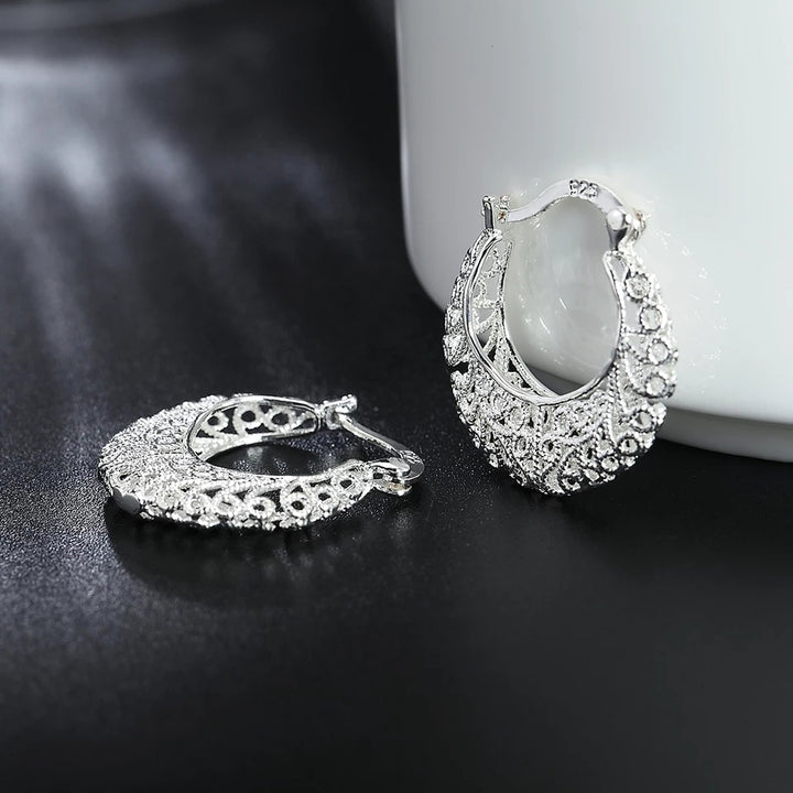 925 Sterling Silver Classic Round Filigree Hoop Earrings Image 2