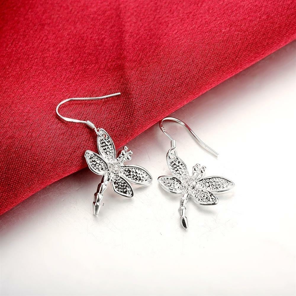 925 Sterling Silver Dragonfly Hoop Earrings Image 2