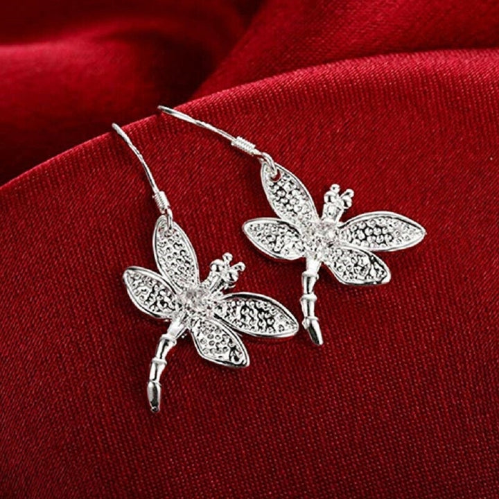 925 Sterling Silver Dragonfly Hoop Earrings Image 1