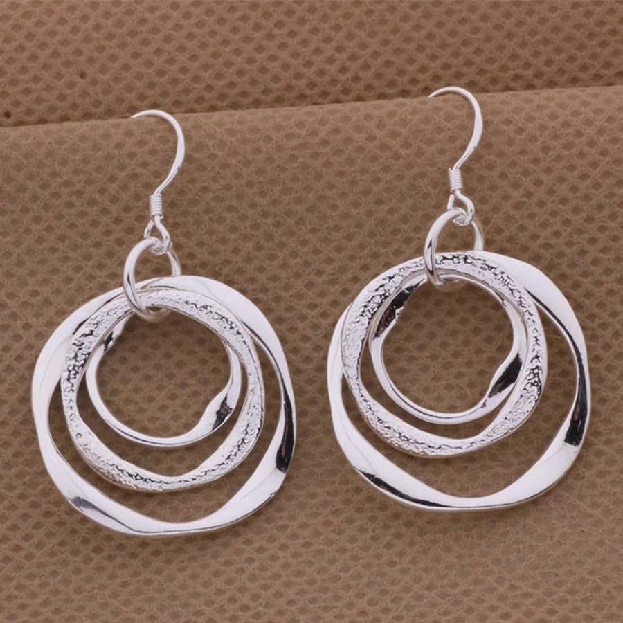 925 Sterling Silver 3 Circles Dangle Hoop Earrings Image 2