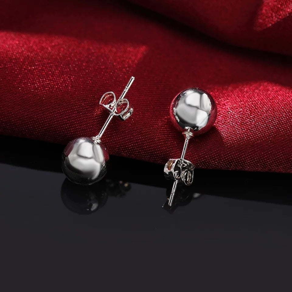 925 Sterling Silver Round Ball Stud Earrings Image 3