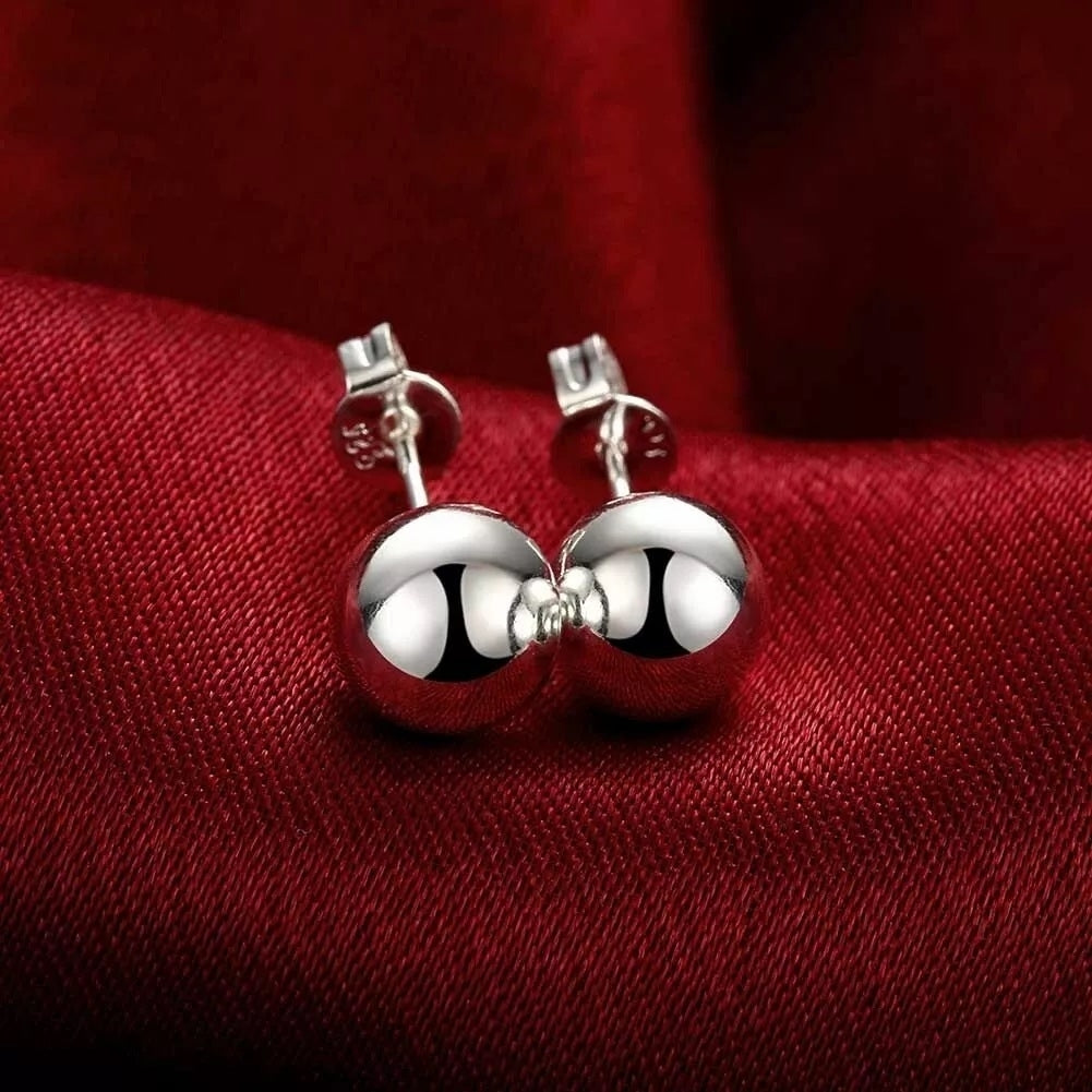 925 Sterling Silver Round Ball Stud Earrings Image 1