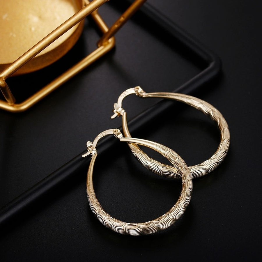 925 Sterling Silver Filigree Gold Hoop Earrings Image 1