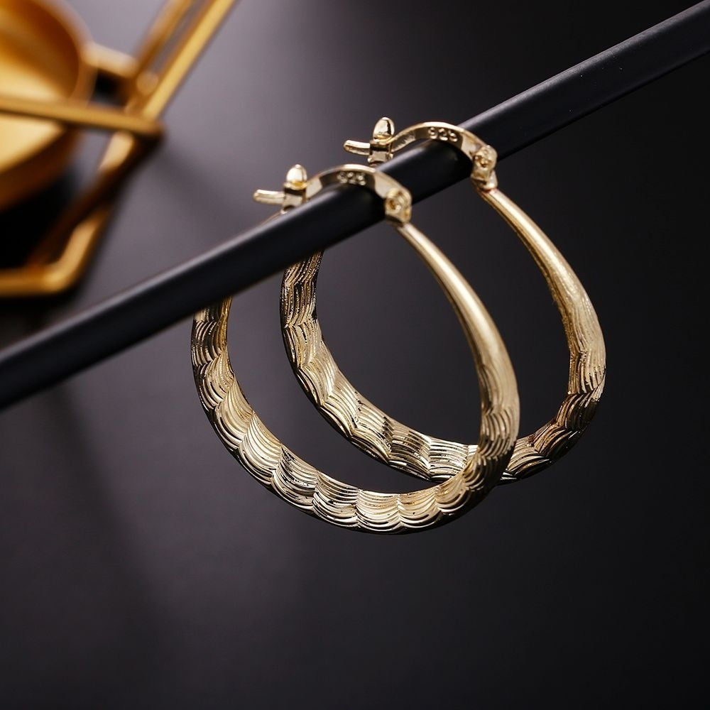 925 Sterling Silver Filigree Gold Hoop Earrings Image 2