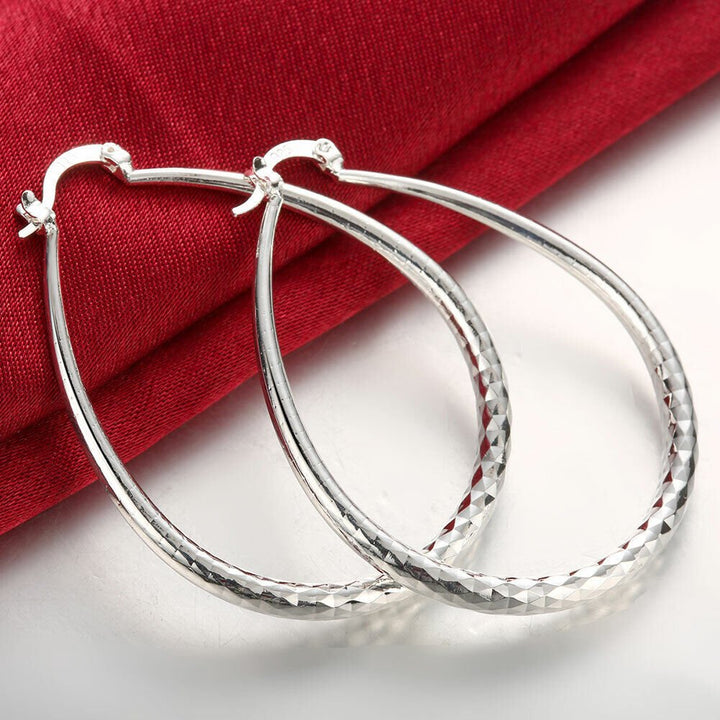 925 Sterling Silver Diamond Cut Hoop Earrings Image 1