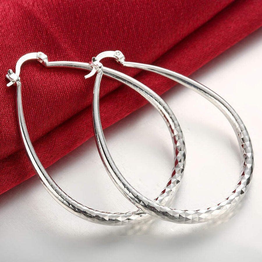 925 Sterling Silver Diamond Cut Hoop Earrings Image 1