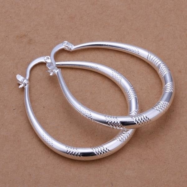 925 Sterling Silver Engraved Cut Hoop Earrings Image 3