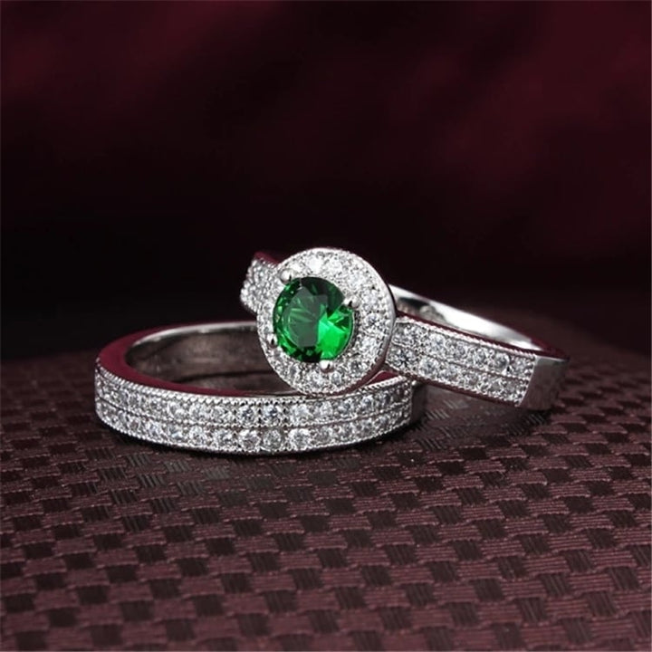 Green Cubic Zirconia Engagement Wedding Band Ring Image 3