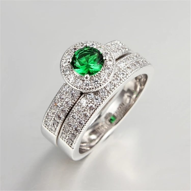 Green Cubic Zirconia Engagement Wedding Band Ring Image 2