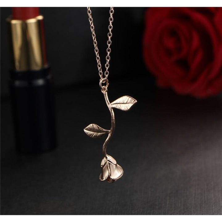 Women Delicate Rose Flower Pendant Chain Necklace Jewelry Image 1