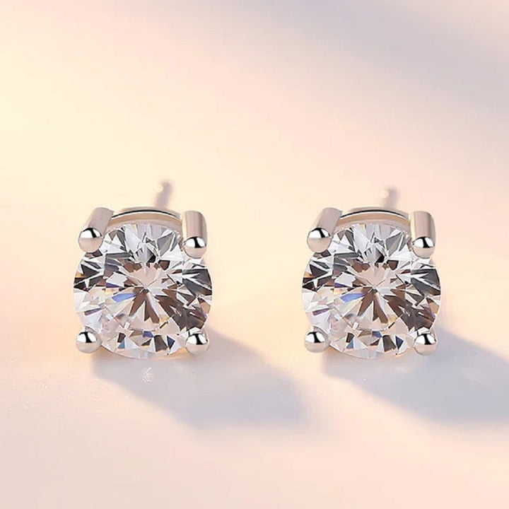 Stud Earrings Round Cubic Zirconia Pushback Post 925 Sterling Silver CZ  6mm Image 3