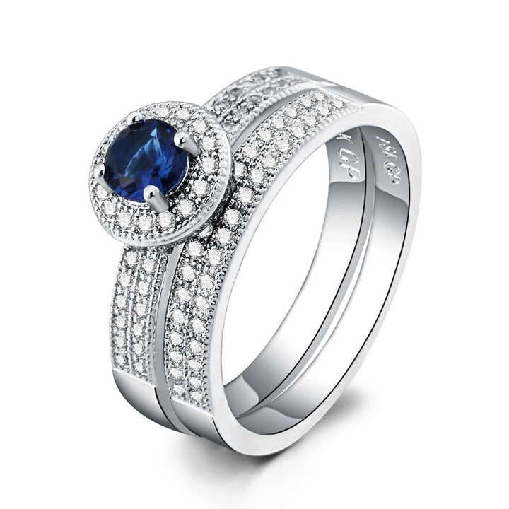 Blue Cubic Zirconia Engagement Wedding Band Ring Image 1