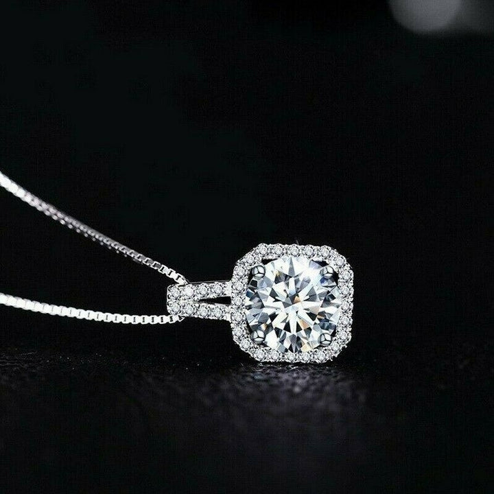 Cushion Cut Silver Stud Earrings Pendant Necklace Set Image 3