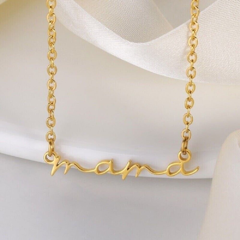 18K Gold Plated Petite Mama Pendant Necklace Image 4