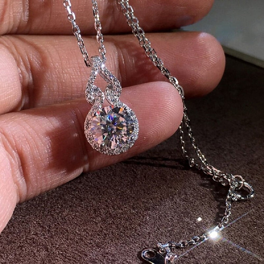 Arrivals White Gold Color Teardrop Cut Four Claws Zircon CZ Full Paved Clear Crystal Box Chain Pendant Necklace Image 1