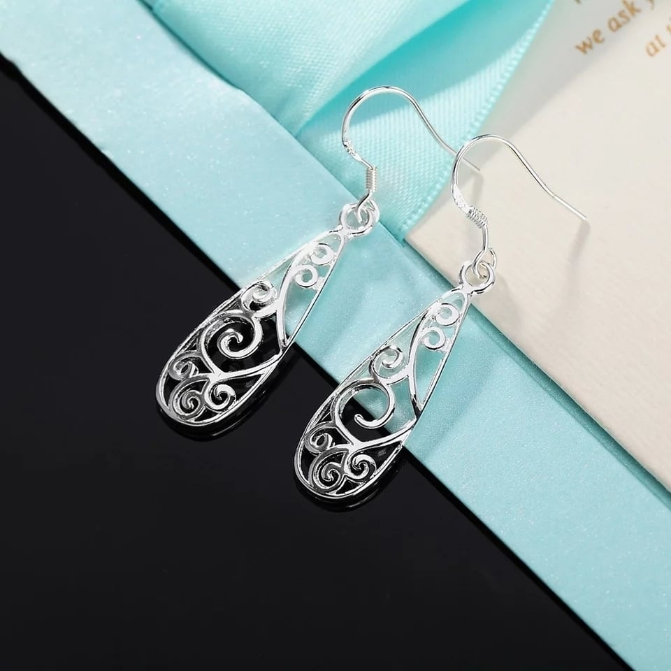 925 Sterling Silver Filigree Teardrop Drop Earrings Image 2