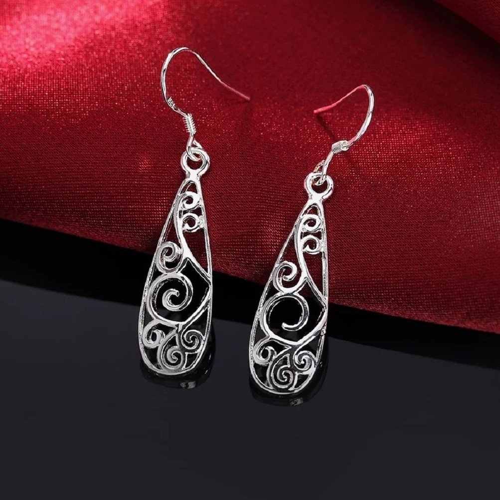 925 Sterling Silver Filigree Teardrop Drop Earrings Image 3