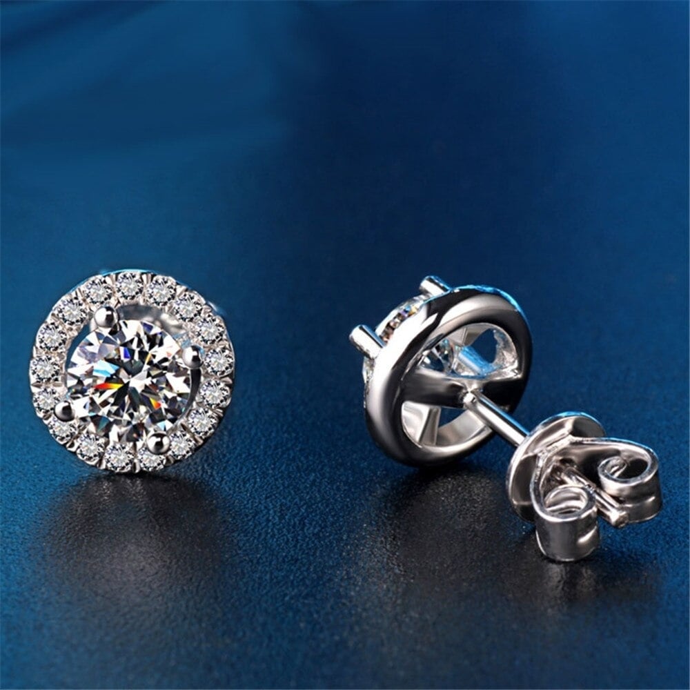 Silver Round Stud Earrings Image 3