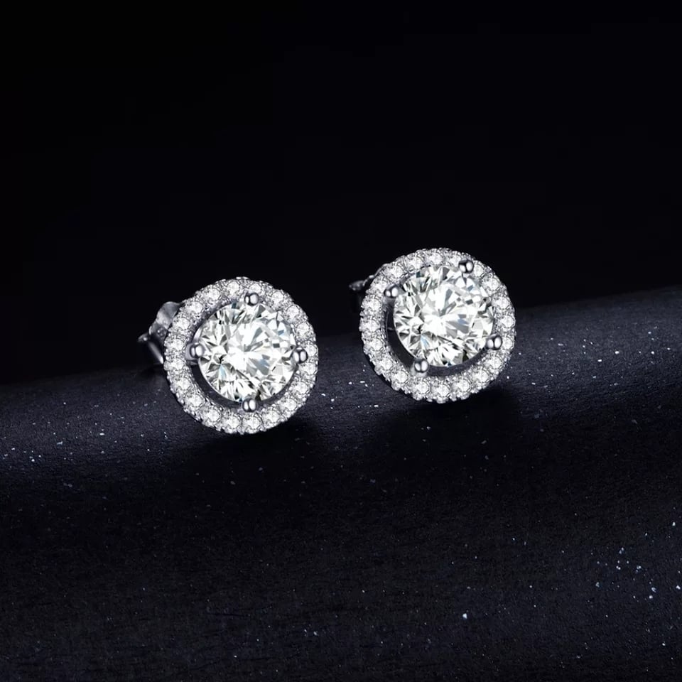 Silver Round Stud Earrings Image 4